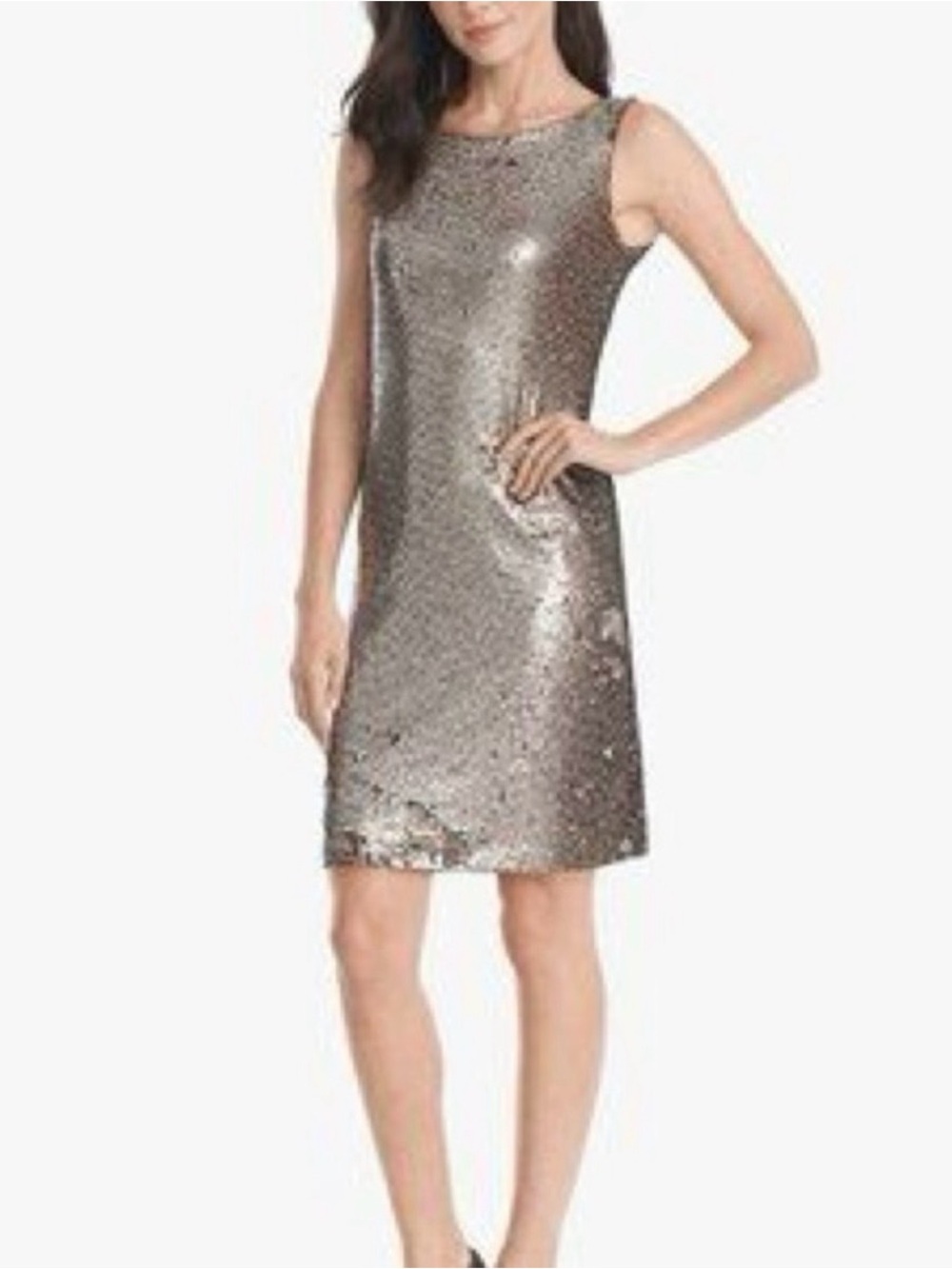 White House Black Market Silver Gold -SZ S- Sleeveless Sequin Shift Dress